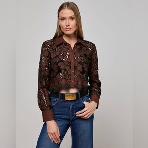 L’agence Seychelle Cropped Eyelet Blouse $375 NEW without tags